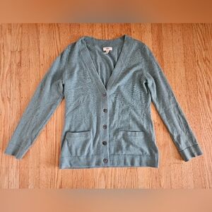 Lands' End Cashmere Teal Green Cardigan Sweater Size M